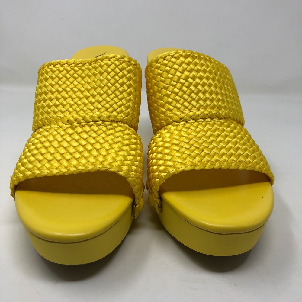 Nina Platform Sandal Womens 8.5 Yellow Woven Double Strap Block Heel Studs - Picture 2 of 11